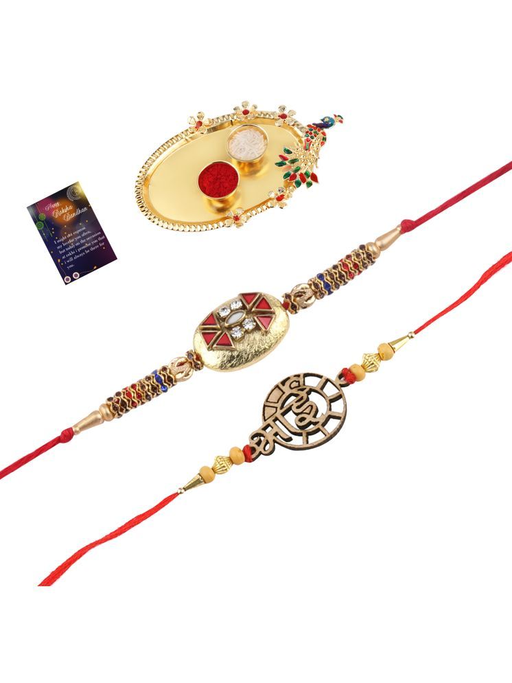     			Elegant Bhaiya Rakhi " BHAI" Designe With Designer Look Rakhi Combo For Bhaiya With Roli Chawal And Greeting Card 1 Kankawati Pooja Thali