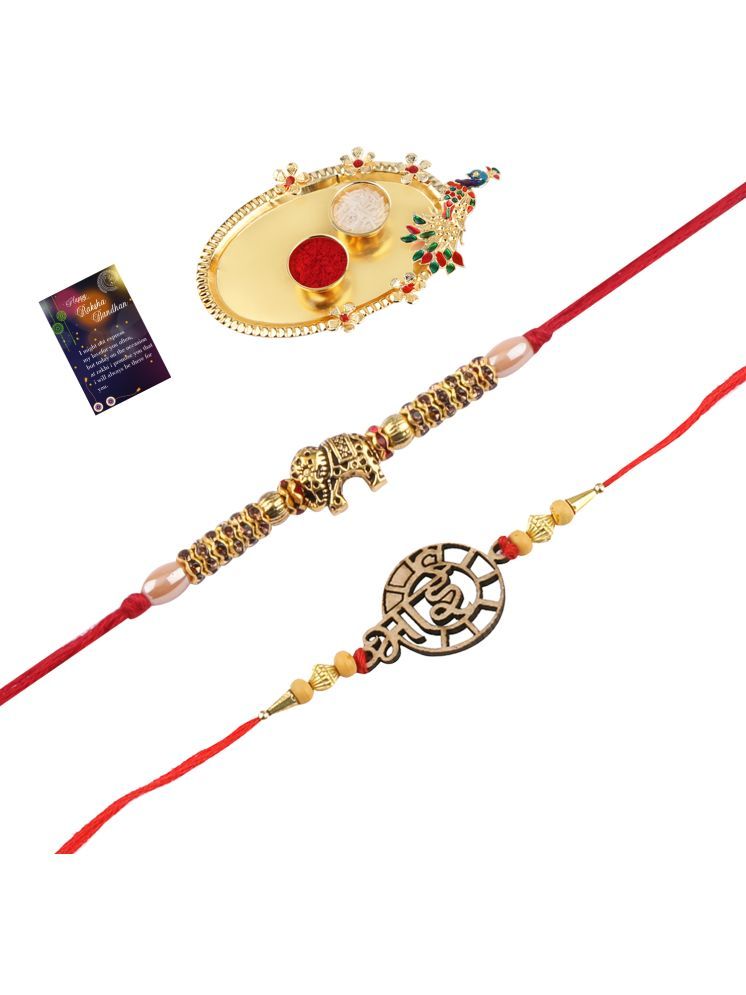     			Elegant Bhaiya Rakhi " BHAI" Designe With Designer Look "Elephant" Rakhi Combo For Bhaiya With Roli Chawal And Greeting Card 1 Kankawati Pooja Thali