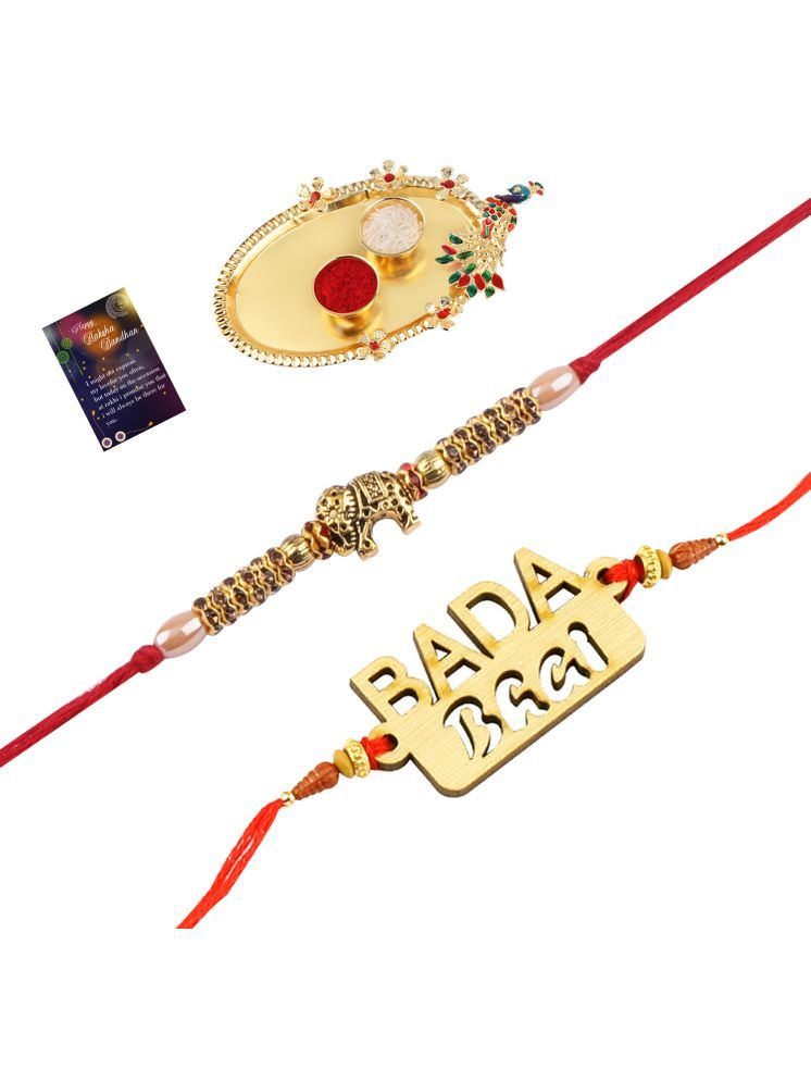     			Exclusive Bhaiya Rakhi " BADA BHAI" Designer Pendent With Designer Look "Elephant" Rakhi Combo For Bhaiya With Roli Chawal And Greeting Card 1 Kankawati Pooja Thali