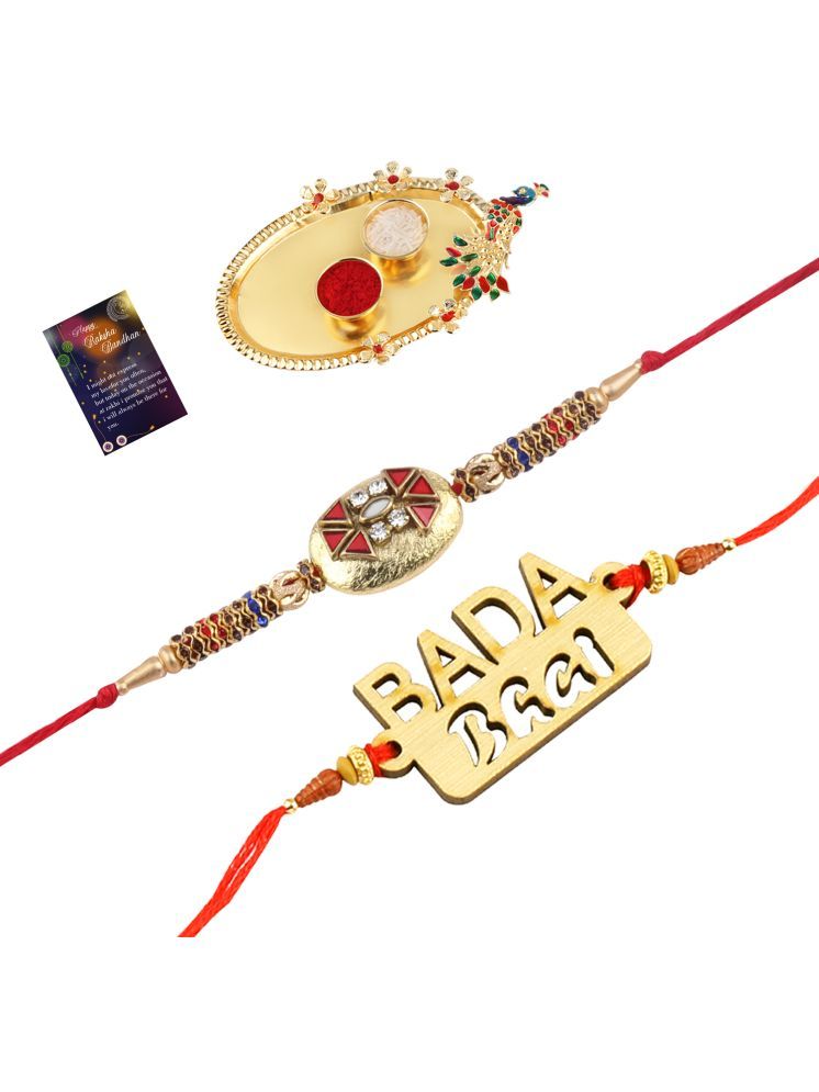     			Exclusive Bhaiya Rakhi " BADA BHAI" Designer Pendent With Designer Look Rakhi Combo For Bhaiya With Roli Chawal And Greeting Card 1 Kankawati Pooja Thali