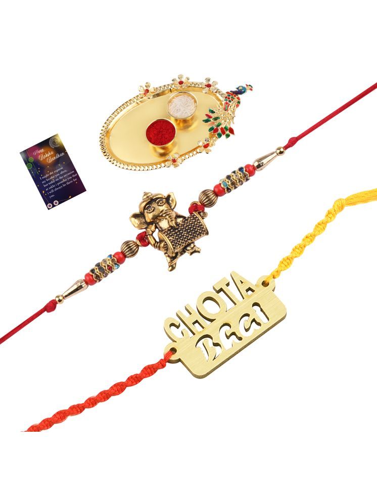     			Exclusive Bhaiya Rakhi " CHOTA BHAI" Designer Pendent With Designer Look"BAL GANESH"Rakhi Combo For Bhaiya With Roli Chawal And Greeting Card 1 Kankawati Pooja Thali