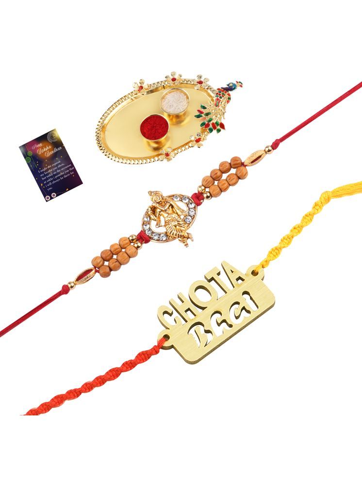     			Exclusive Bhaiya Rakhi " CHOTA BHAI" Designer Pendent With Designer Look"KRISHNA JI "Rakhi Combo For Bhaiya With Roli Chawal And Greeting Card 1 Kankawati Pooja Thali