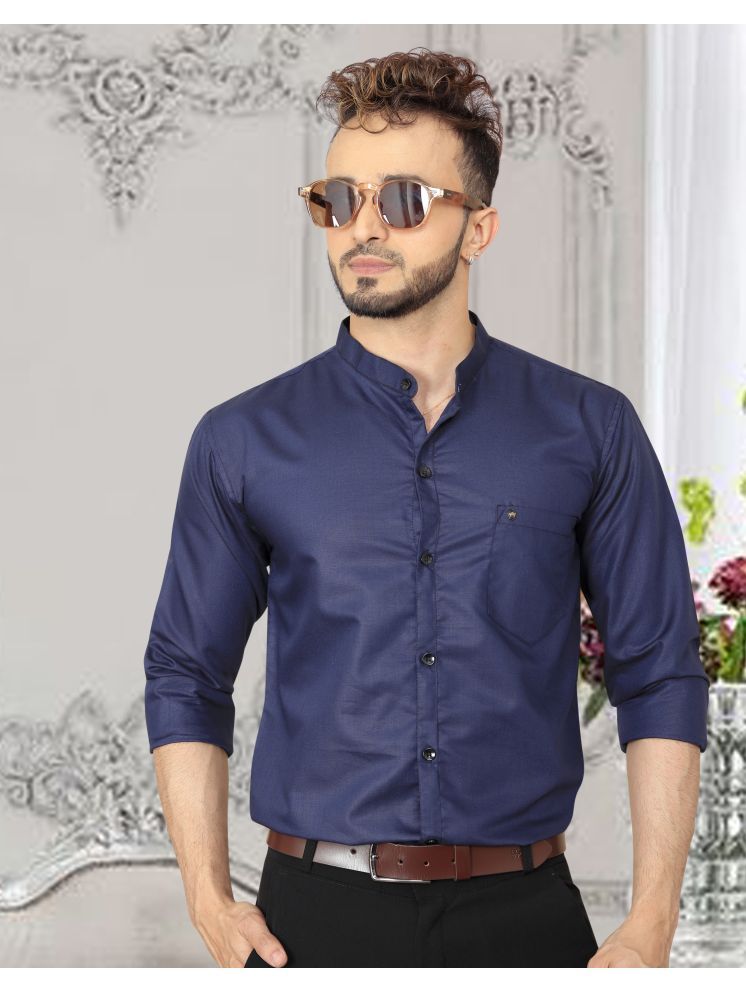     			Fashionfricks Cotton Blend Regular Fit Solids Full Sleeves Men's Casual Shirt - Navy Blue ( Pack of 1 )