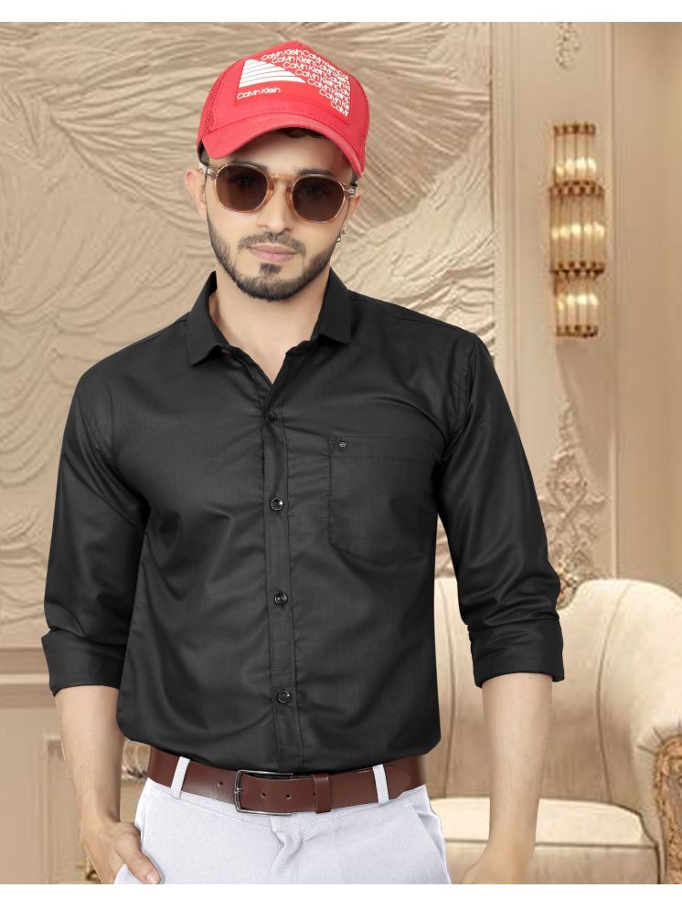     			Fashionfricks Cotton Blend Regular Fit Solids Full Sleeves Men's Casual Shirt - Black ( Pack of 1 )