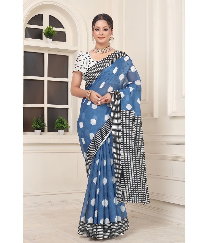     			Fashionfricks Linen Printed Saree With Blouse Piece - Multicolor ( Pack of 1 )