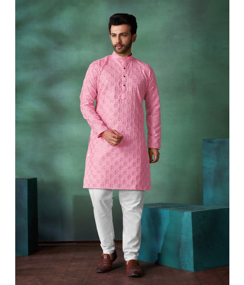     			Fashionfricks Pink Cotton Blend Regular Fit Men's Kurta Pyjama Set ( Pack of 1 )