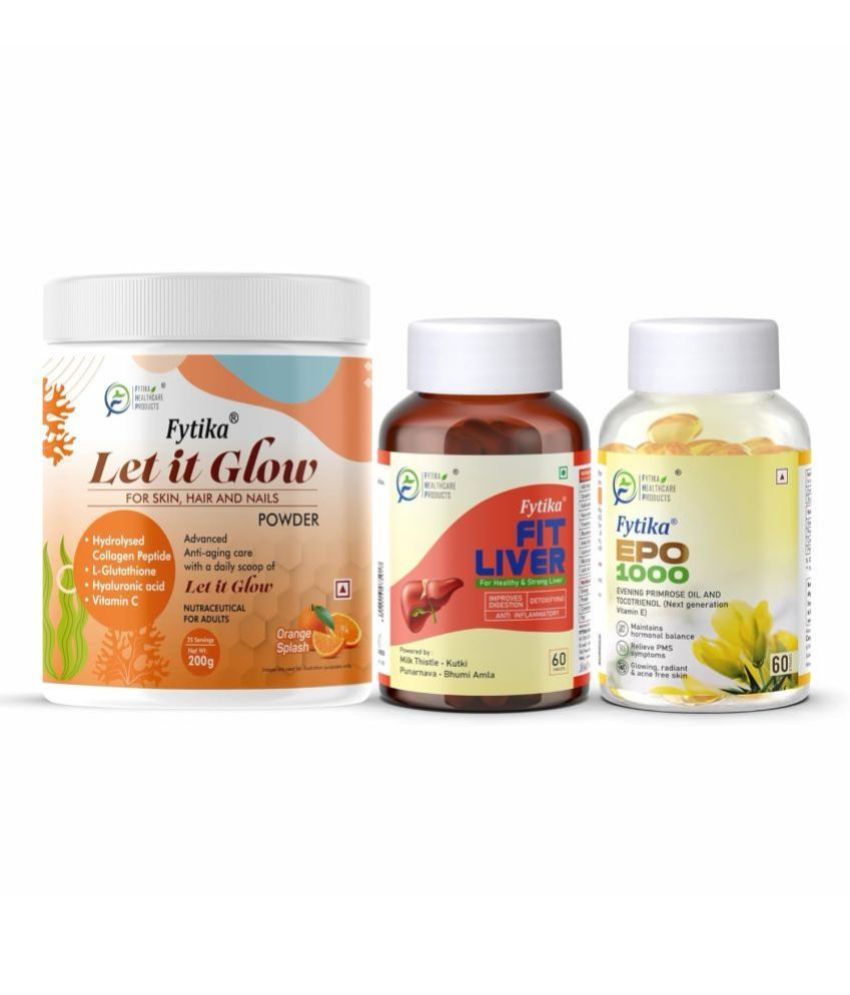     			Fytika Let it Glow Orange Splash, Collagen Powder-200G + Fytika Fit Liver (Liver Detox Supplement)-60 Tabs + Fytika EPO1000 Evening Primrose Oil-60 Softgel