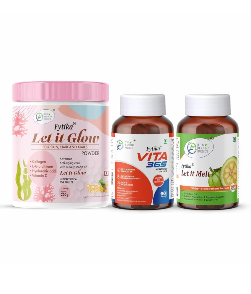     			Fytika Let it Glow Pineapple, Collagen Powder-200G + Fytika Vita 365, 3 in 1 Multivitamin-60 Tabs + Fytika Let it melt with Garcinia Cambogia, Green coffee-60 Tabs