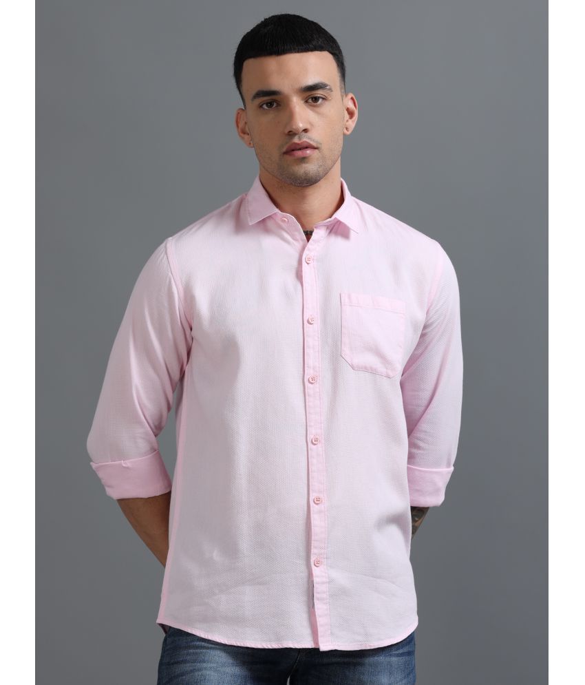     			HETIERS 100% Cotton Regular Fit Self Design Full Sleeves Men's Casual Shirt - Pink ( Pack of 1 )