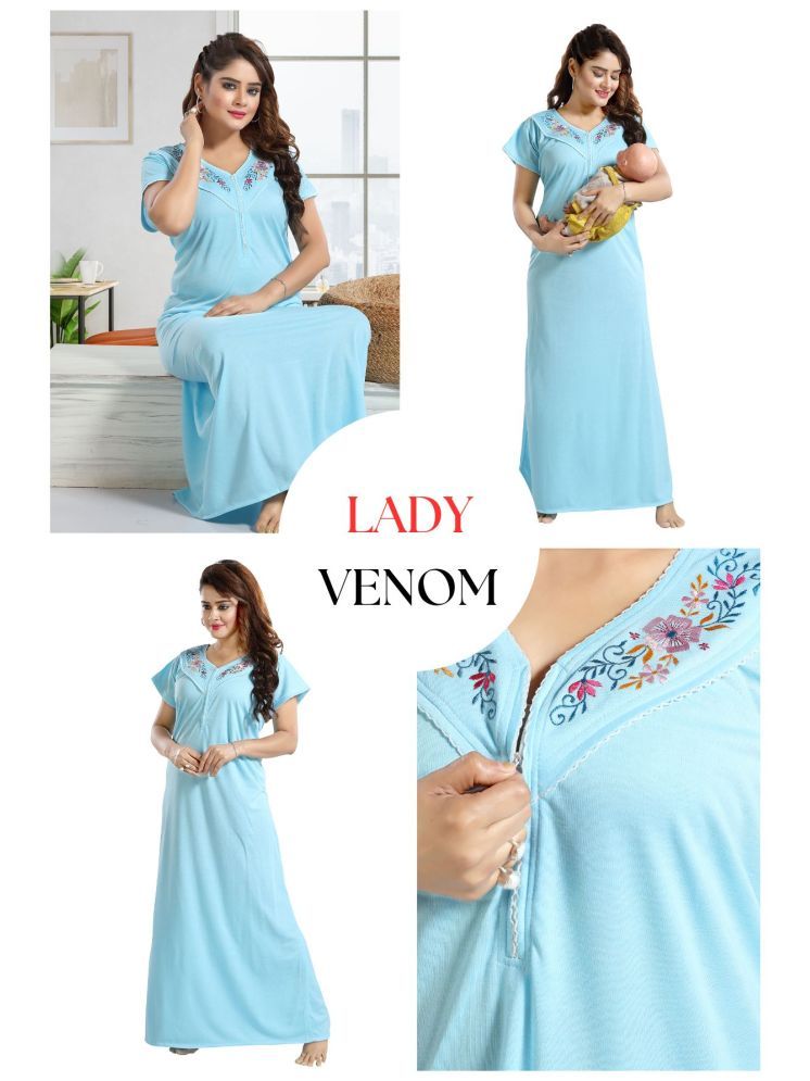     			Ladyvenom Light Blue Hosiery Women's Nightwear Nighty & Night Gowns ( Pack of 1 )