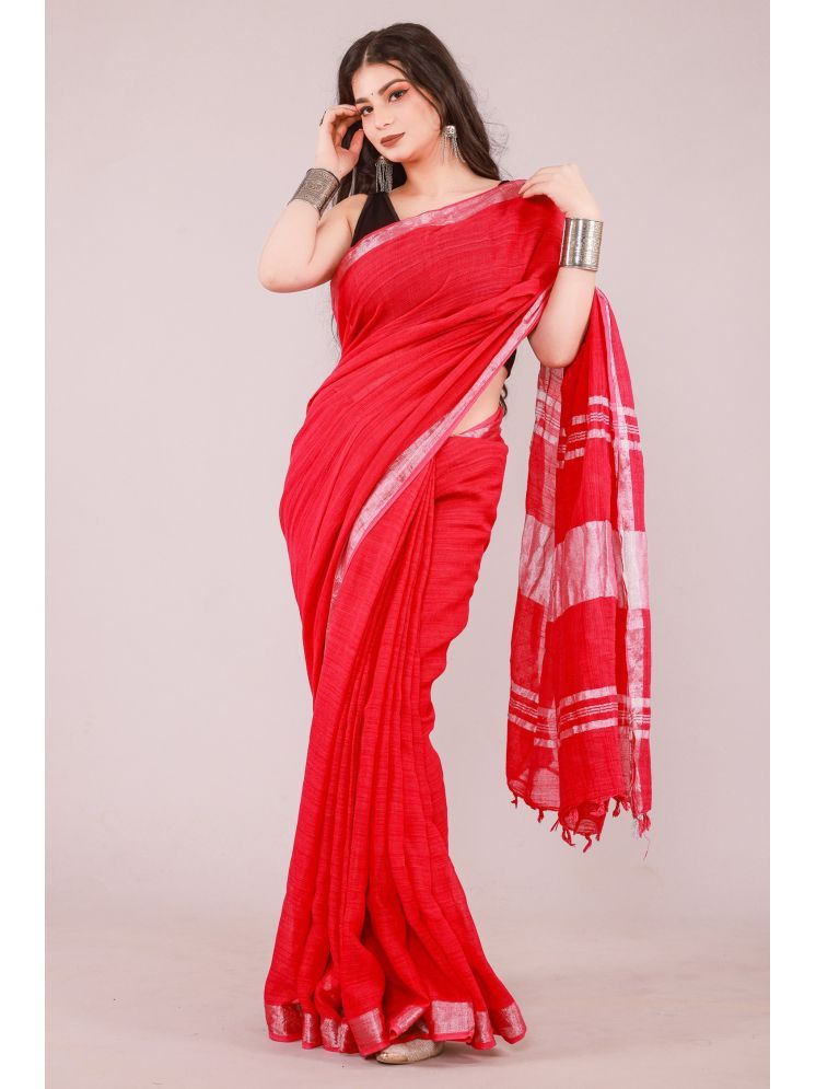     			NOITAERCPR Cotton Printed Saree With Blouse Piece - Red ( Pack of 1 )