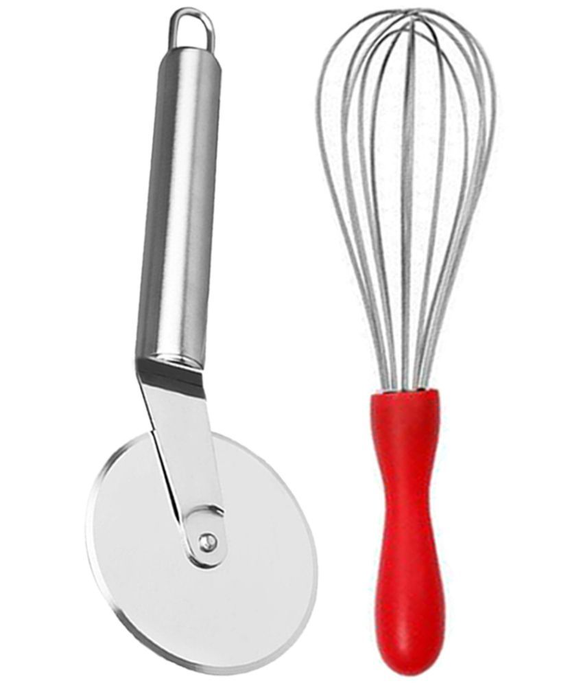     			OC9 Silver Stainless Steel Whisk+Pizza Cutter ( Set of 2 )