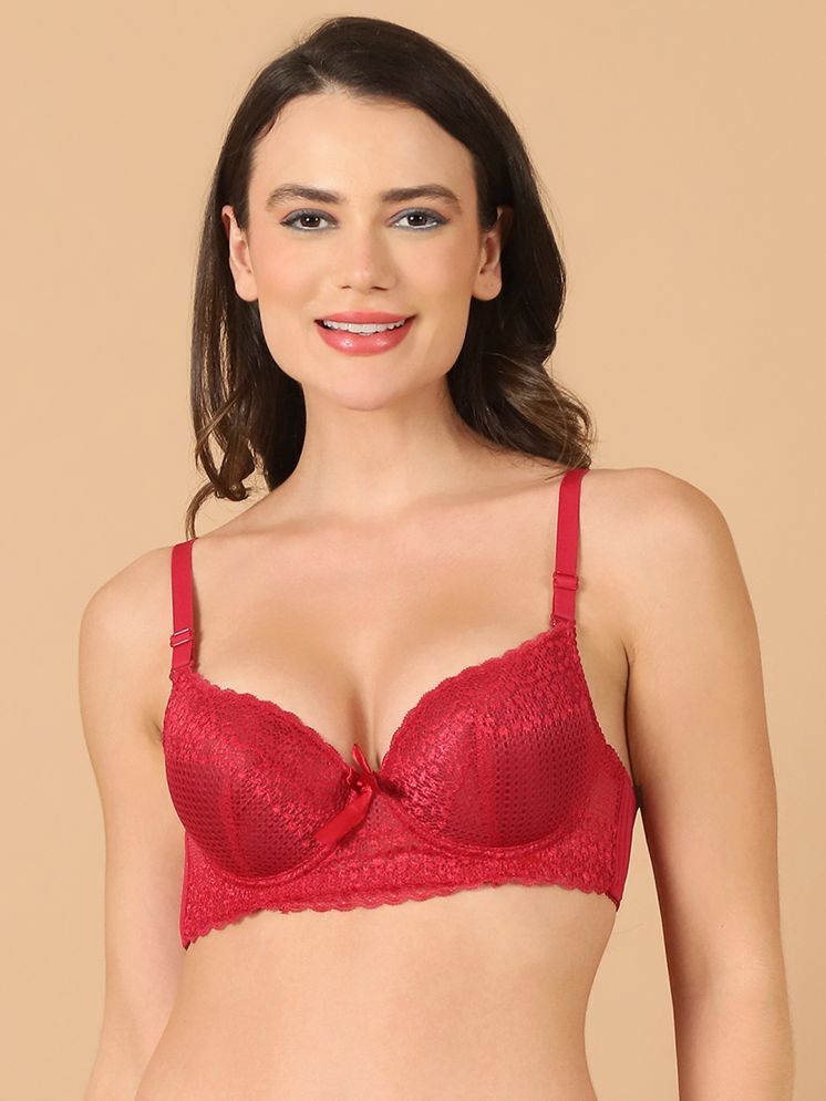     			PrettyCat Lace Lightly Padded Women's T-Shirt Bra ( Maroon )