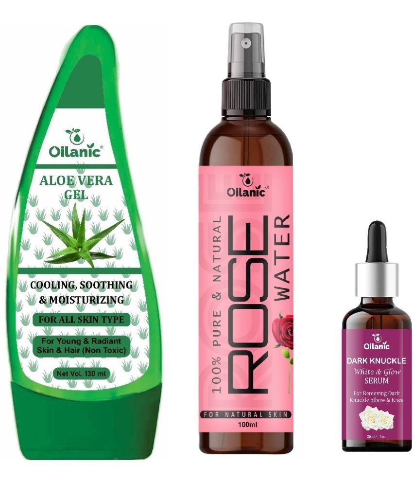     			Pure Aloe vera Gel 130ml, Rose water for Hyrated Skin 100ml & Dark Knuckle Serum for Whitening 30ml - Combo of 3 Items