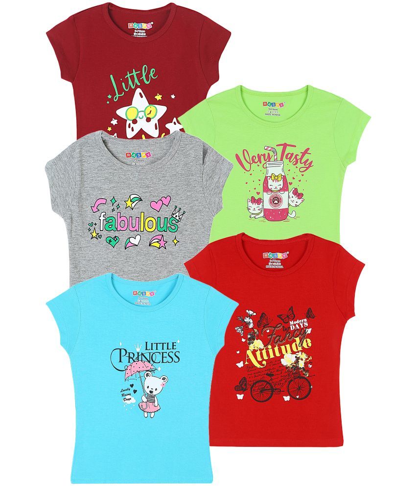     			RASPY Multicolor Cotton Girls T-Shirt ( Pack of 5 )