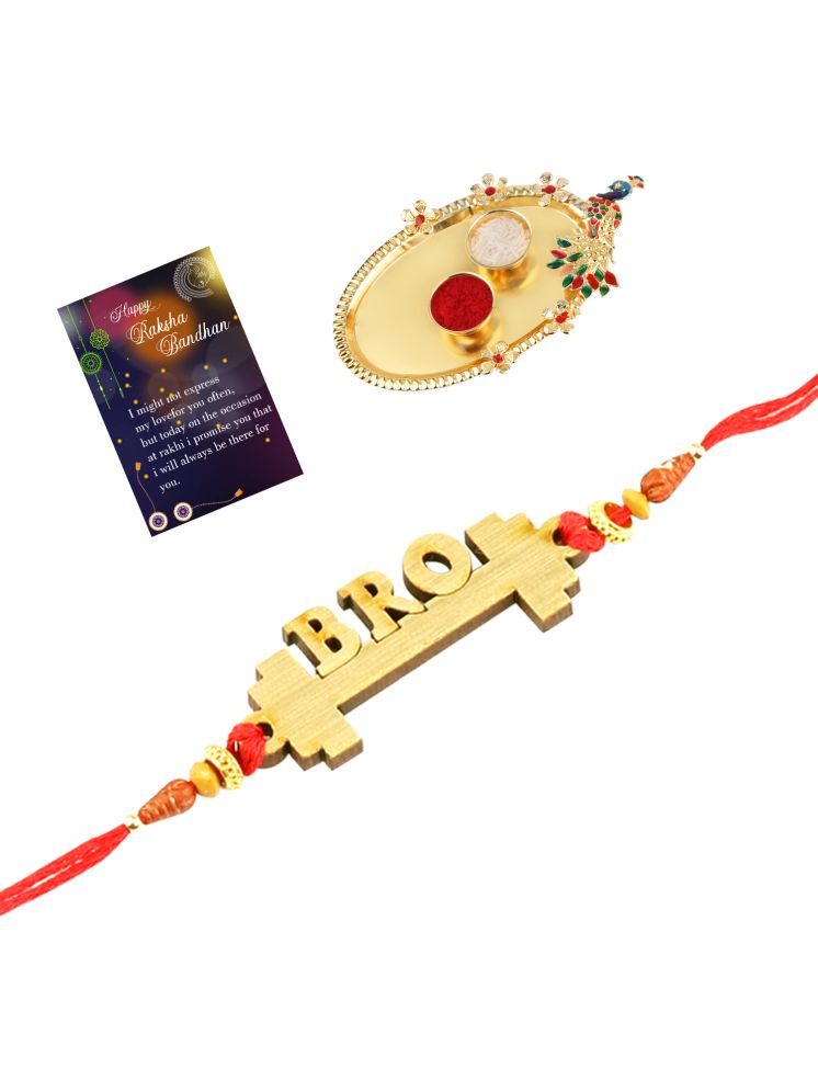     			Stylish Bhaiya Rakhi " BRO" Designer Pendent For Bhaiya/Brother/Bhai With Roli Chawal And 1 Greeting Card 1 Kankawati Pooja Thali