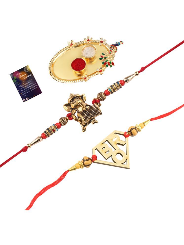     			Stylish Bhaiya Rakhi " BRO" Designer Pendent With Designer Look"BAL GANESH"Rakhi Combo For Bhaiya With Roli Chawal And Greeting Card 1 Kankawati Pooja Thali