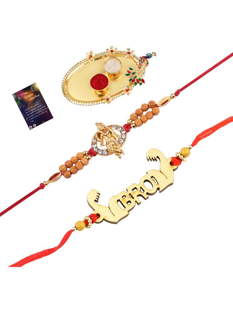     			Stylish Bhaiya Rakhi " BRO" Designer Pendent With Designer Look"KRISHNA JI "Rakhi Combo For Bhaiya With Roli Chawal And Greeting Card 1 Kankawati Pooja Thali