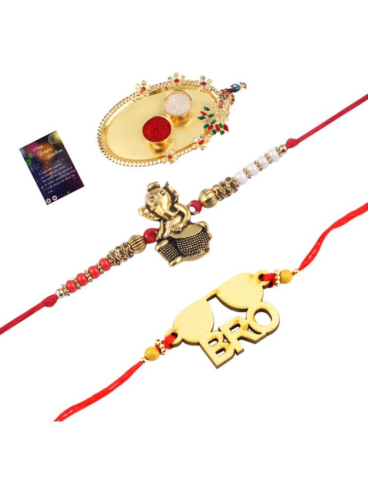     			Stylish Bhaiya Rakhi " BRO" Designer Pendent With Designer Look "GANESH JI"Rakhi Combo For Bhaiya With Roli Chawal And Greeting Card 1 Kankawati Pooja Thali