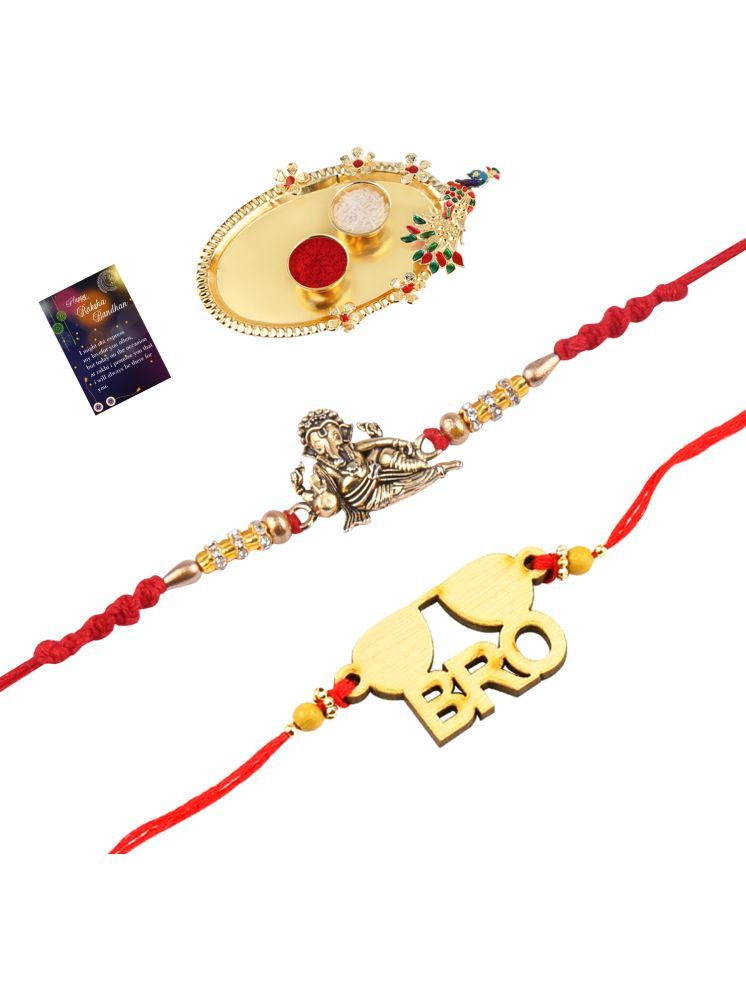     			Stylish Bhaiya Rakhi " BRO" Designer Pendent With Designer Look "GANESH JI"Rakhi Combo For Bhaiya With Roli Chawal And Greeting Card 1 Kankawati Pooja Thali