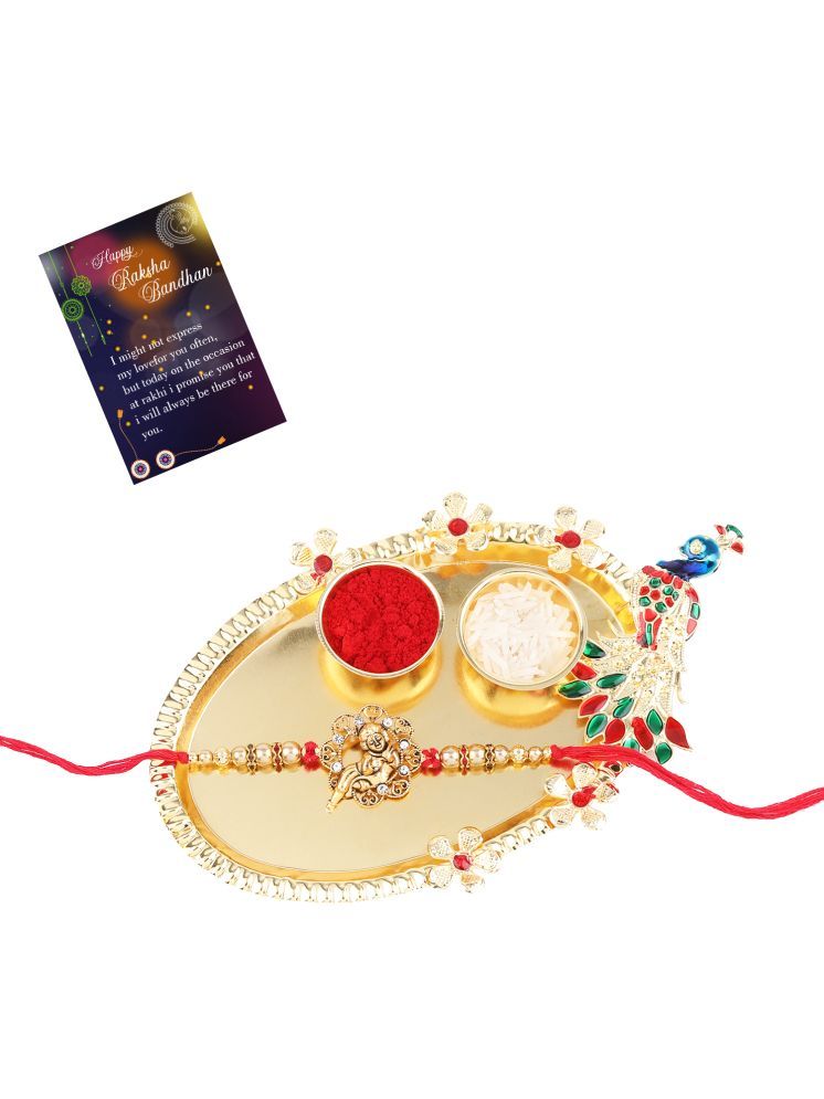     			Stylish Classic Look "BAL GOPAL" Pendant  Rakhi For Bhaiya/Brother/Bhai With Roli Chawal And 1 Greeting Card 1 Kankawati Pooja Thali