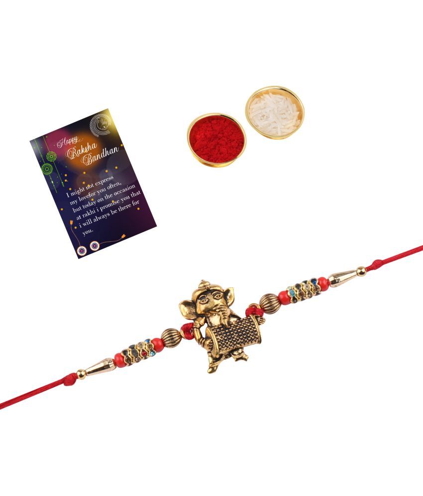     			Stylish Classic Look "GANESH JI" Pendant  Rakhi For Bhaiya/Brother/Bhai With Roli Chawal And 1 Greeting Card