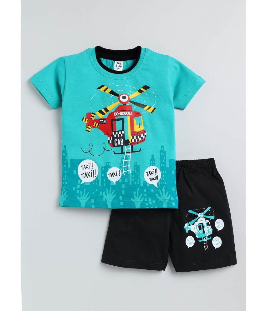     			TINY BINY Blue Cotton Boys T-Shirt & Shorts ( Pack of 1 )