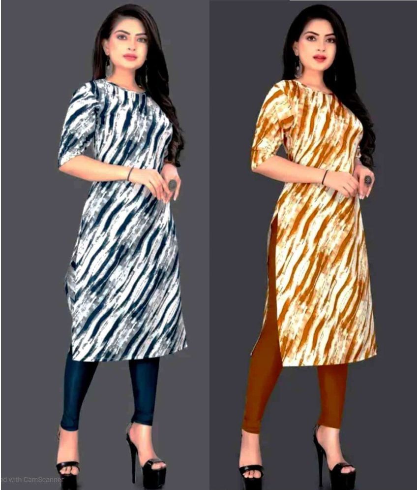     			VACHHARAJ GROUP Crepe Printed A-line Women's Kurti - Blue,Yellow ( Pack of 2 )