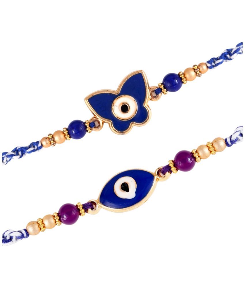     			Vighnaharta Buterfy evil eye combo Gold and Rhodium Plated Alloy  Rakhi for Lovely Brother[VFJ1169-1168RKG]