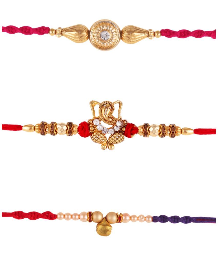     			Vighnaharta  Fancy Pearls ganesh rakhi combo Gold and Rhodium Plated Alloy Kids Rakhi and Lovely Brother pack of 3[VFJ1205-1224-1197RKG]