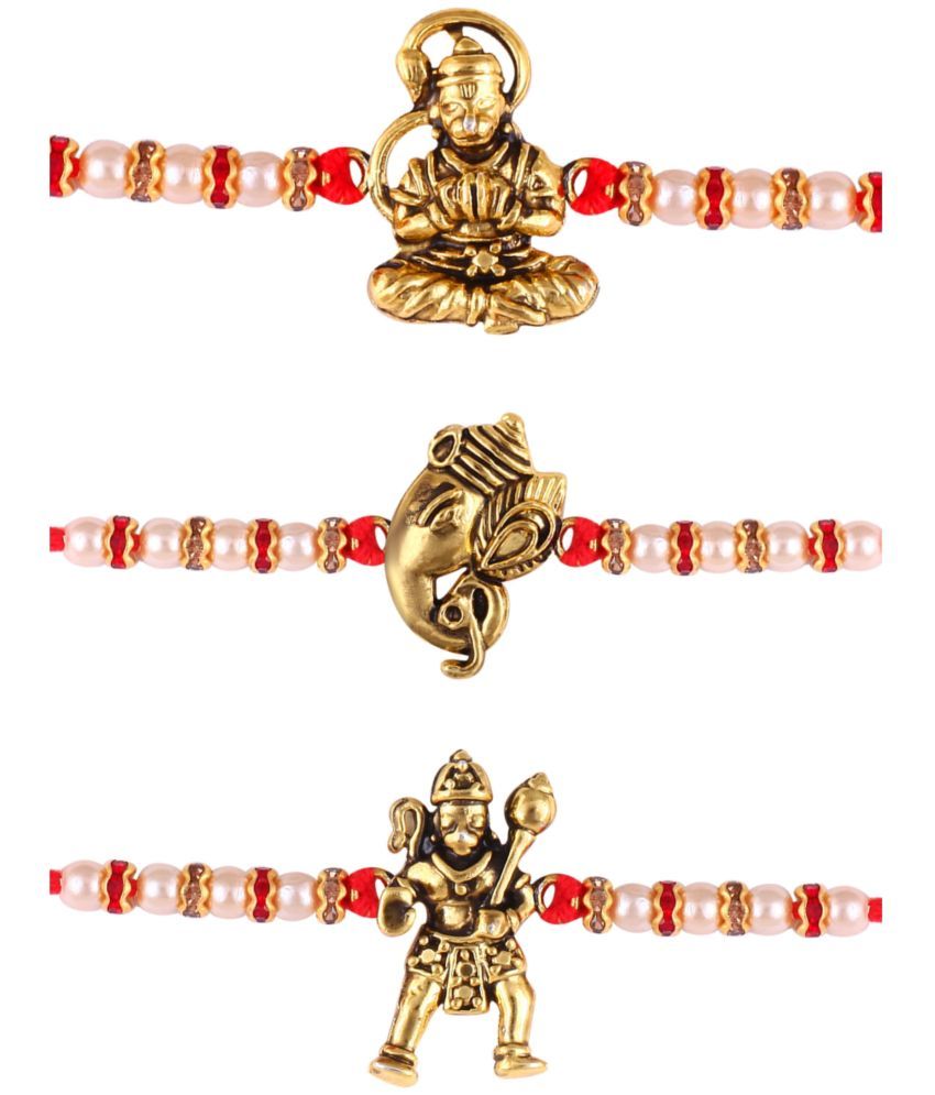     			Vighnaharta Ganesh Hanuman combo Gold and Rhodium Plated Alloy Kids Rakhi for Lovely Brother pack of 3[VFJ1139-1141-1138RKG]