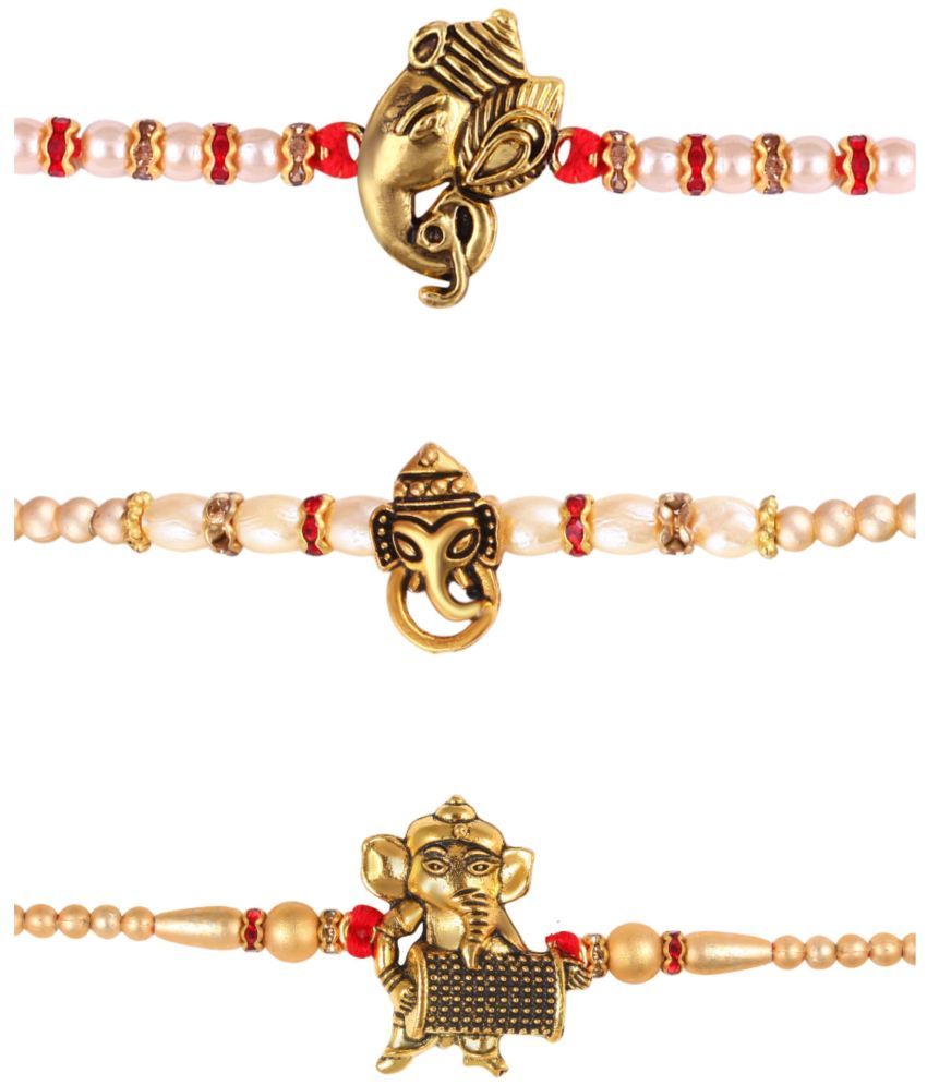     			Vighnaharta Ganesh combo Gold and Rhodium Plated Alloy Kids Rakhi for Lovely Brother pack of 3[VFJ1141-1159-1110RKG]