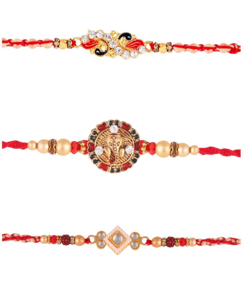     			Vighnaharta Ganesh mayur Peacock combo Gold and Rhodium Plated Alloy Kids Rakhi for Lovely Brother pack of 3[VFJ1192-1191-1188RKG]