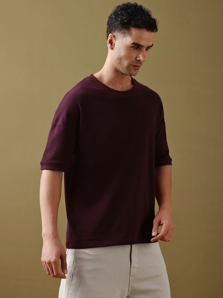     			Dillinger 100% Cotton Oversized Fit Solid Half Sleeves Men's Round T-Shirt - Wine ( Pack of 1 )