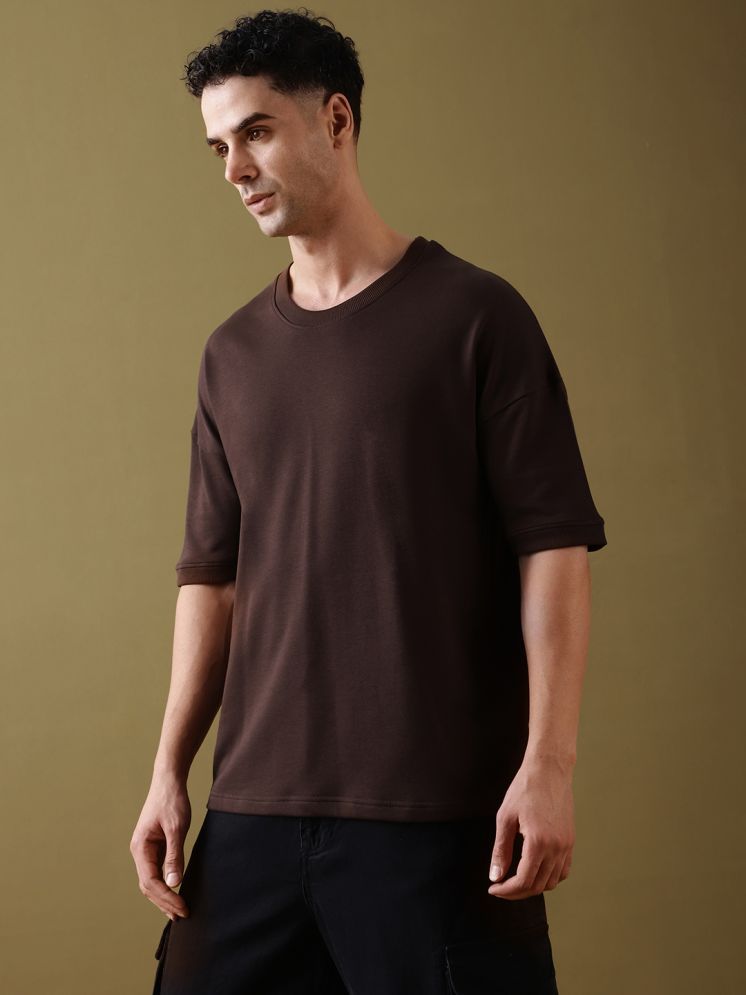     			Dillinger 100% Cotton Oversized Fit Solid Half Sleeves Men's Round T-Shirt - Brown ( Pack of 1 )