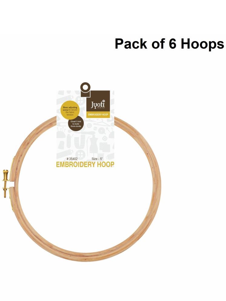     			Jyoti Embroidery Hoop, Wooden Round Adjustable, (6 Pieces of 5 Inches with Brass Fitting), Easily Loosen/Tighten, Cross Stitch Hoop Ring for Sewing, Needlework, Craft Projects & Ornaments - Pack of 6