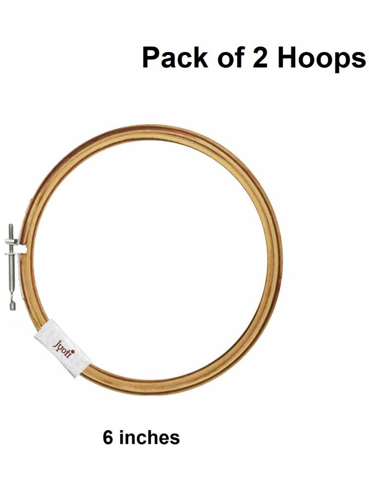     			Jyoti Embroidery Hoop, Wooden Round Adjustable, (2 Pieces of 6 Inches with Steel Fitting), Easily Loosen/Tighten, Cross Stitch Hoop Ring for Sewing, Needlework, Craft Projects & Ornaments - Pack of 2