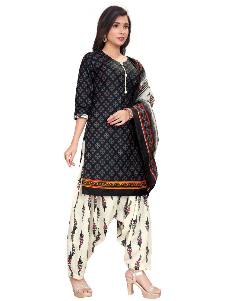     			Rajnandini Cotton Blend Printed Kurti With Patiala Women's Stitched Salwar Suit - Black ( Pack of 1 )