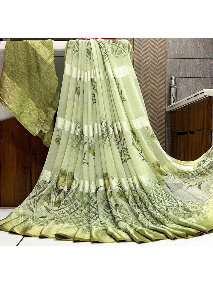     			Sanjana Silk Georgette Printed Saree With Blouse Piece - Green ( Pack of 1 )