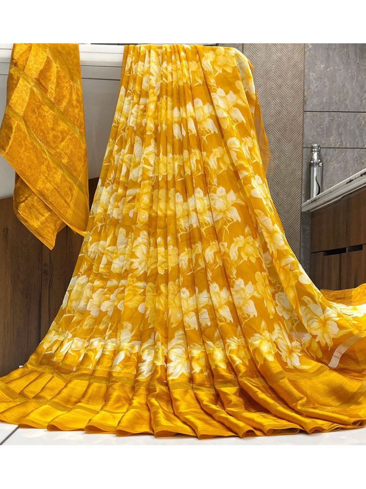     			Sanjana Silk Georgette Printed Saree With Blouse Piece - Yellow ( Pack of 1 )