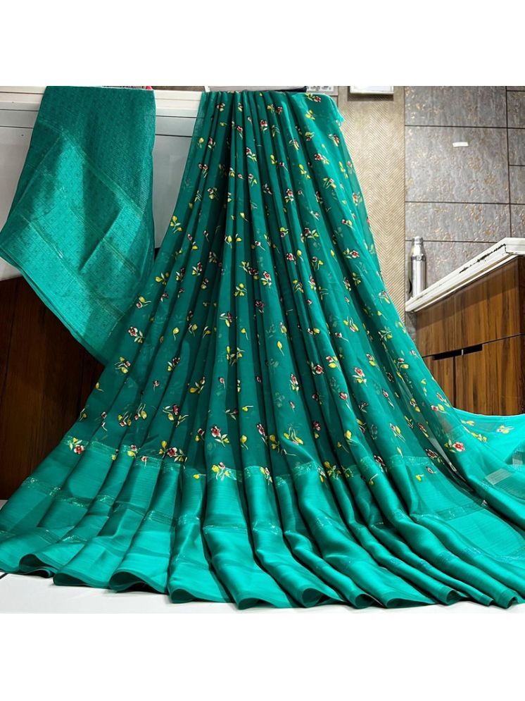     			Sanjana Silk Georgette Printed Saree With Blouse Piece - Green ( Pack of 1 )