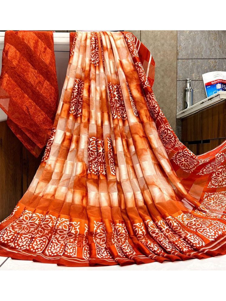     			Sanwariya Silks Georgette Printed Saree With Blouse Piece - Orange ( Pack of 1 )