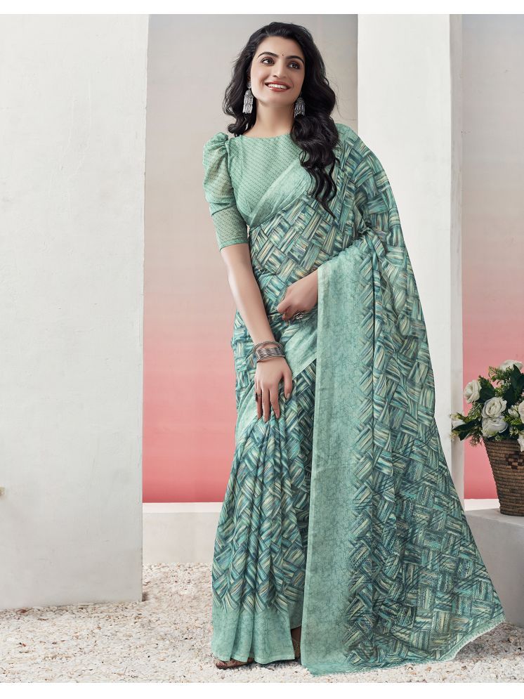     			Satrani Chiffon Printed Saree With Blouse Piece - Mint Green ( Pack of 1 )