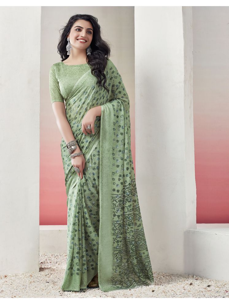     			Satrani Chiffon Printed Saree With Blouse Piece - Green ( Pack of 1 )