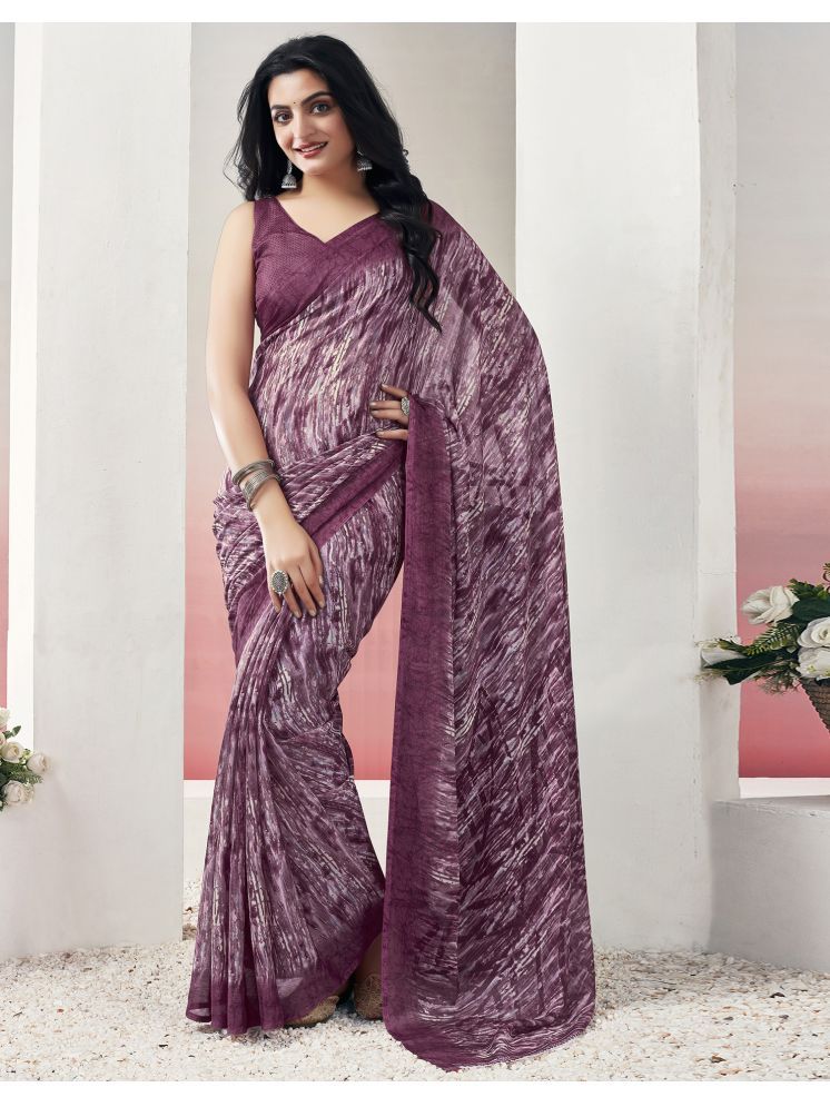     			Satrani Chiffon Printed Saree With Blouse Piece - Pink ( Pack of 1 )