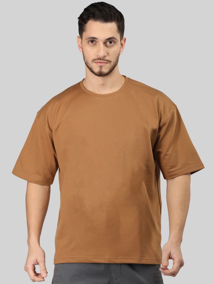     			Chkokko Cotton Blend Oversized Fit Solid Half Sleeves Men's Round T-Shirt - Brown ( Pack of 1 )