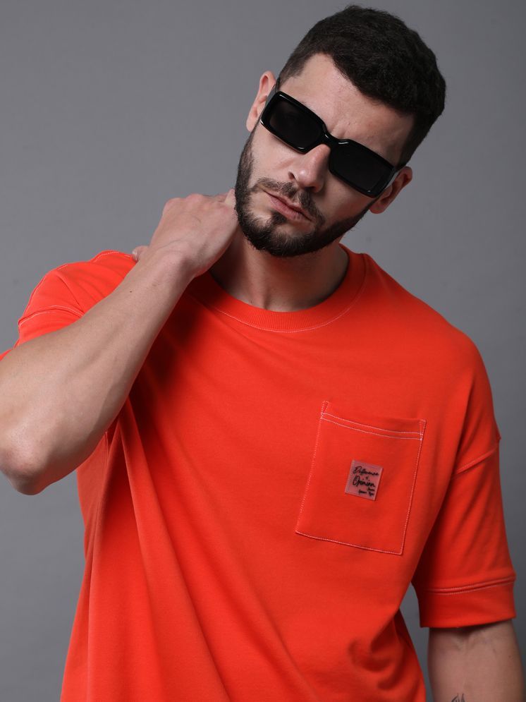     			Difference of Opinion 100% Cotton Oversized Fit Solid Half Sleeves Men's Round T-Shirt - Orange ( Pack of 1 )