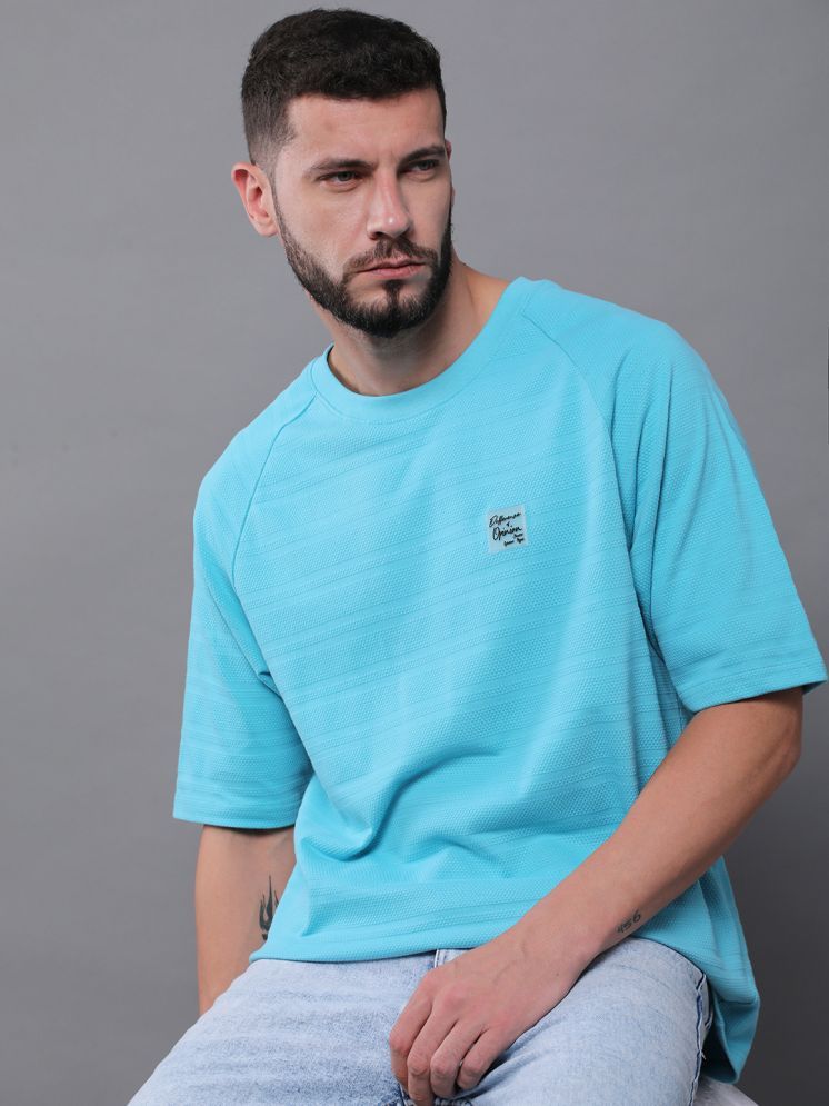     			Difference of Opinion 100% Cotton Oversized Fit Solid Half Sleeves Men's Round T-Shirt - Blue ( Pack of 1 )