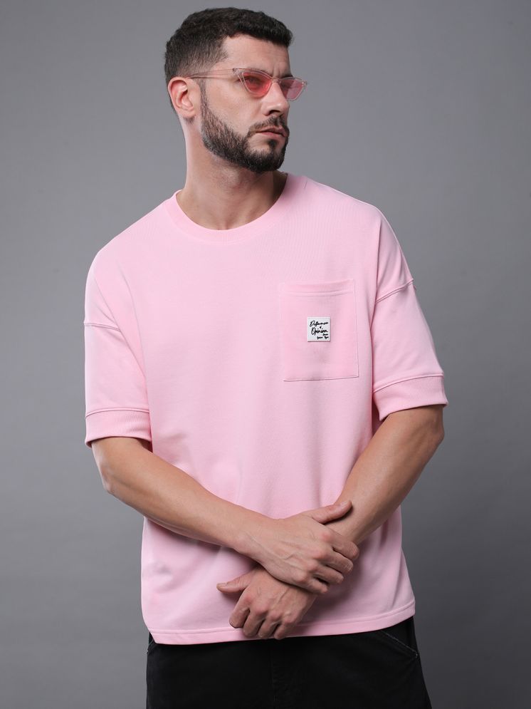     			Difference of Opinion 100% Cotton Oversized Fit Solid Half Sleeves Men's Round T-Shirt - Pink ( Pack of 1 )