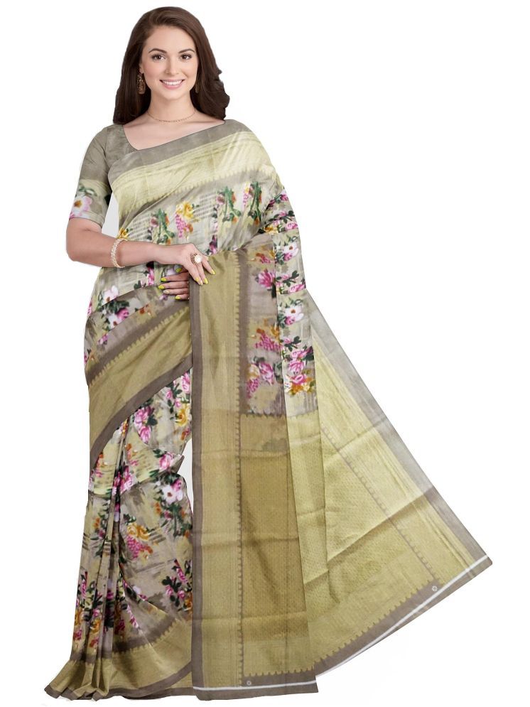     			INDIAN SILKS Art Silk Printed Saree With Blouse Piece - Beige ( Pack of 1 )